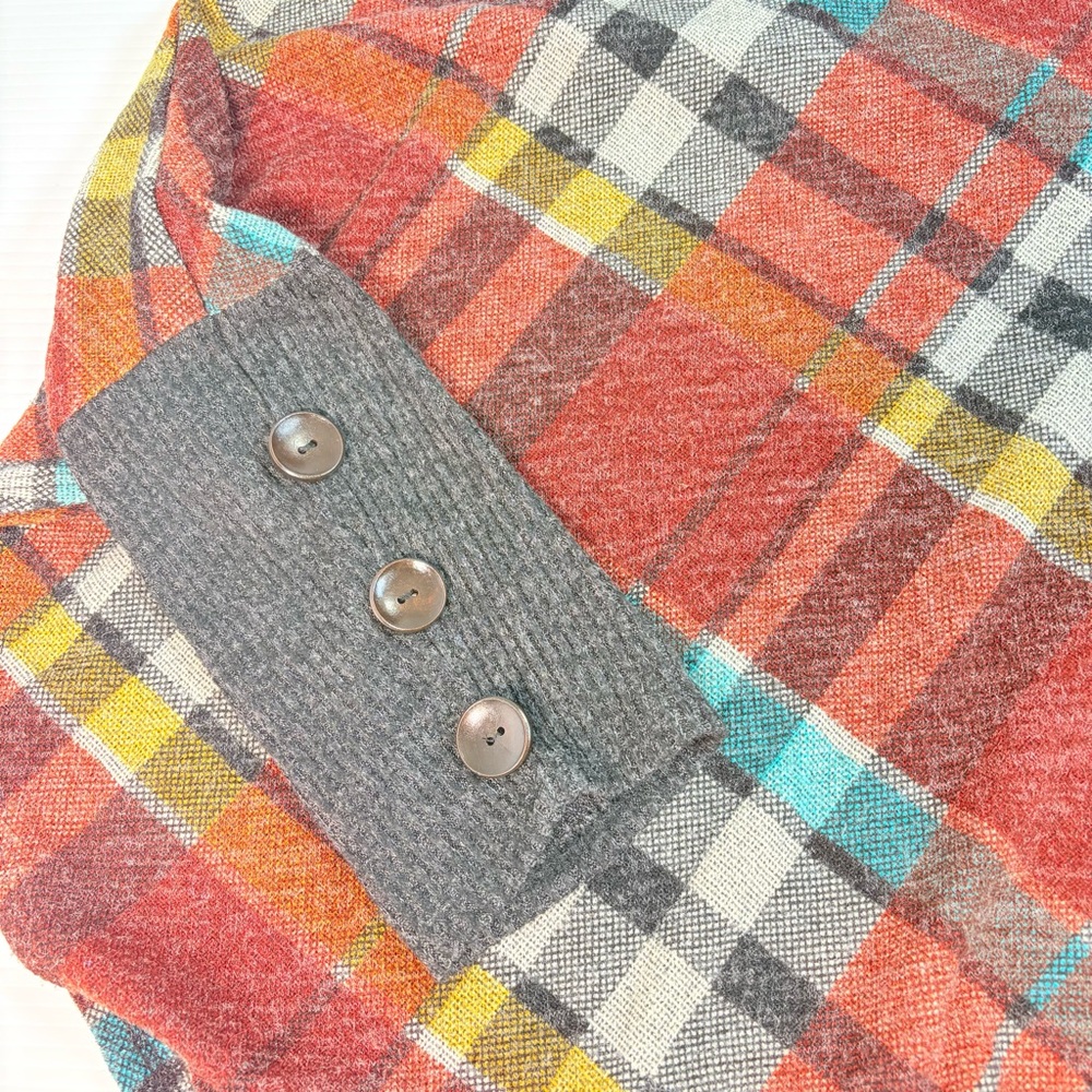 Chris & Carol Multicolor Plaid Cowl Neck Artsy Boho Lagenloom Poncho Sweater 2XL - Picture 11 of 15